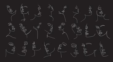 Set of portraits. Simple, minimalist illustration of beautiful woman face. Line drawing. vector