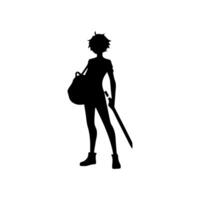 illustration of boy profile anime style, black silhouette isolated on white background vector