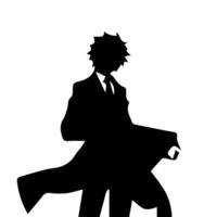 illustration of boy profile anime style, black silhouette isolated on white background vector