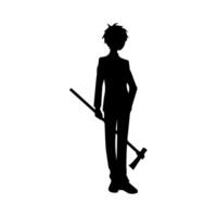 illustration of boy profile anime style, black silhouette isolated on white background vector