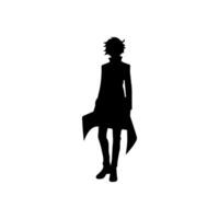illustration of boy profile anime style, black silhouette isolated on white background vector