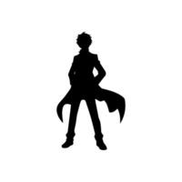 illustration of boy profile anime style, black silhouette isolated on white background vector