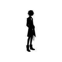 illustration of boy profile anime style, black silhouette isolated on white background vector