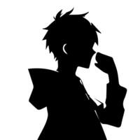 illustration of boy profile anime style, black silhouette isolated on white background vector