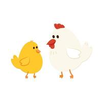 Chick and Hen cartoon . Character design. vector