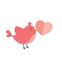 Bird cartoon . A bird perched on a branch. Bird and paper heart . vector