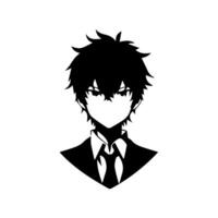 illustration of boy profile anime style, black silhouette isolated on white background vector