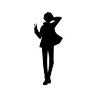 illustration of boy profile anime style, black silhouette isolated on white background vector