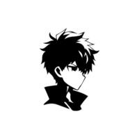 illustration of boy profile anime style, black silhouette isolated on white background vector