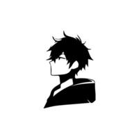 illustration of boy profile anime style, black silhouette isolated on white background vector