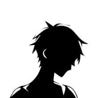 illustration of boy profile anime style, black silhouette isolated on white background vector