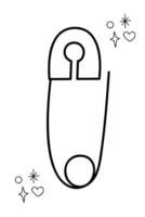 Safety pin. Doodle outline black and white illustration. vector