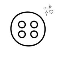 Button with four holes. Doodle outline black and white illustration. vector