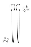 Knitting needles with a limiter. Doodle outline black and white illustration. vector