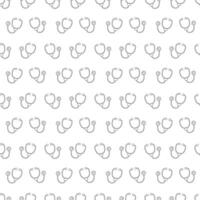 Seamless pattern with stethoscope. Black, white illustration. vector