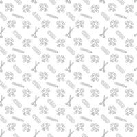 Seamless pattern with patch, thermometer, pills and scissors. Black, white illustration. vector