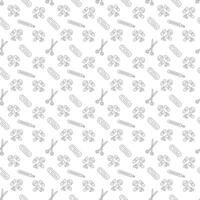 Seamless pattern with patch, thermometer, pills and scissors. Black, white illustration. vector