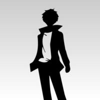 illustration of boy profile anime style, black silhouette isolated on white background vector