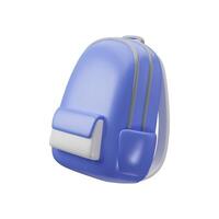 lustroso el plastico 3d mochila icono. volumétrico objeto para educación, deporte, viajar. espalda a colegio concepto. dibujos animados azul colegio bolso aislado en blanco antecedentes vector