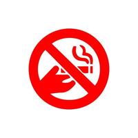 No smoking, prohibition sign, fire hazard risk icon badge, label with broken cigarette, butts, no littering ribbon concept, prohibit, danger, element flat style isolated on white background vector