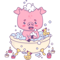 Funny pig bathes in bath png