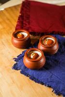 Juicy Gulab jamun sweet served in pot isolated on mat top view of indian, bangali and pakistani dessert mithai photo