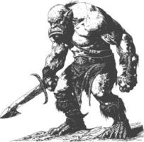 ogre warrior full body images using Old engraving style vector