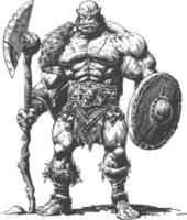 ogre warrior full body images using Old engraving style vector