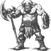 ogre warrior full body images using Old engraving style vector