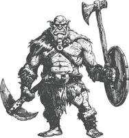 ogre warrior full body images using Old engraving style vector