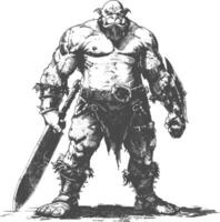 ogre warrior full body images using Old engraving style vector