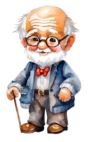 Watercolor and painting cute elderly old man cartoon. AI-Generated png