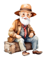 Watercolor and painting cute elderly old man cartoon. AI-Generated png