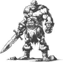 ogre warrior with sword full body images using Old engraving style vector