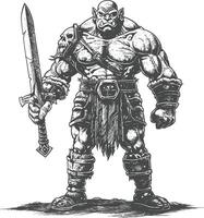 ogre warrior with sword full body images using Old engraving style vector