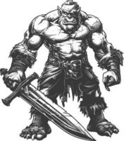 ogre warrior with sword full body images using Old engraving style vector