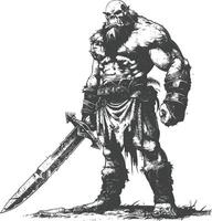 ogre warrior with sword full body images using Old engraving style vector