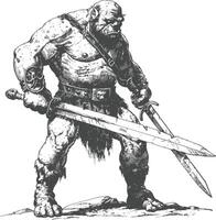 ogre warrior with sword full body images using Old engraving style vector