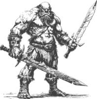 ogre warrior with sword full body images using Old engraving style vector