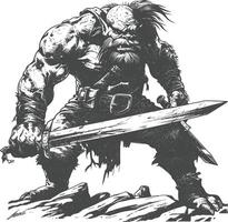 ogro guerrero con espada lleno cuerpo imágenes utilizando antiguo grabado estilo vector