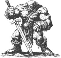 ogre warrior with sword full body images using Old engraving style vector