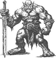 ogre warrior with sword full body images using Old engraving style vector