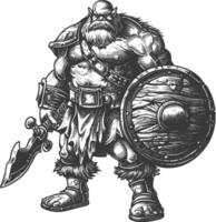 ogre warrior full body images using Old engraving style vector