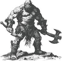 ogre warrior full body images using Old engraving style vector