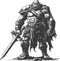 ogro guerrero con espada lleno cuerpo imágenes utilizando antiguo grabado estilo vector