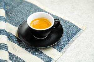 Espresso coffee include sugar, milk isolated on napkin top view cafe breakfast drink photo