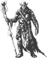 orc mage with magical staff full body images using Old engraving style vector