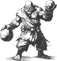 orc mage with magical orb full body images using Old engraving style vector
