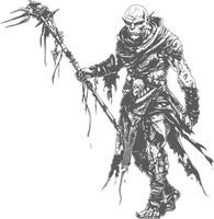 orc mage with magical staff full body images using Old engraving style vector