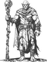 orc mage with magical staff full body images using Old engraving style vector